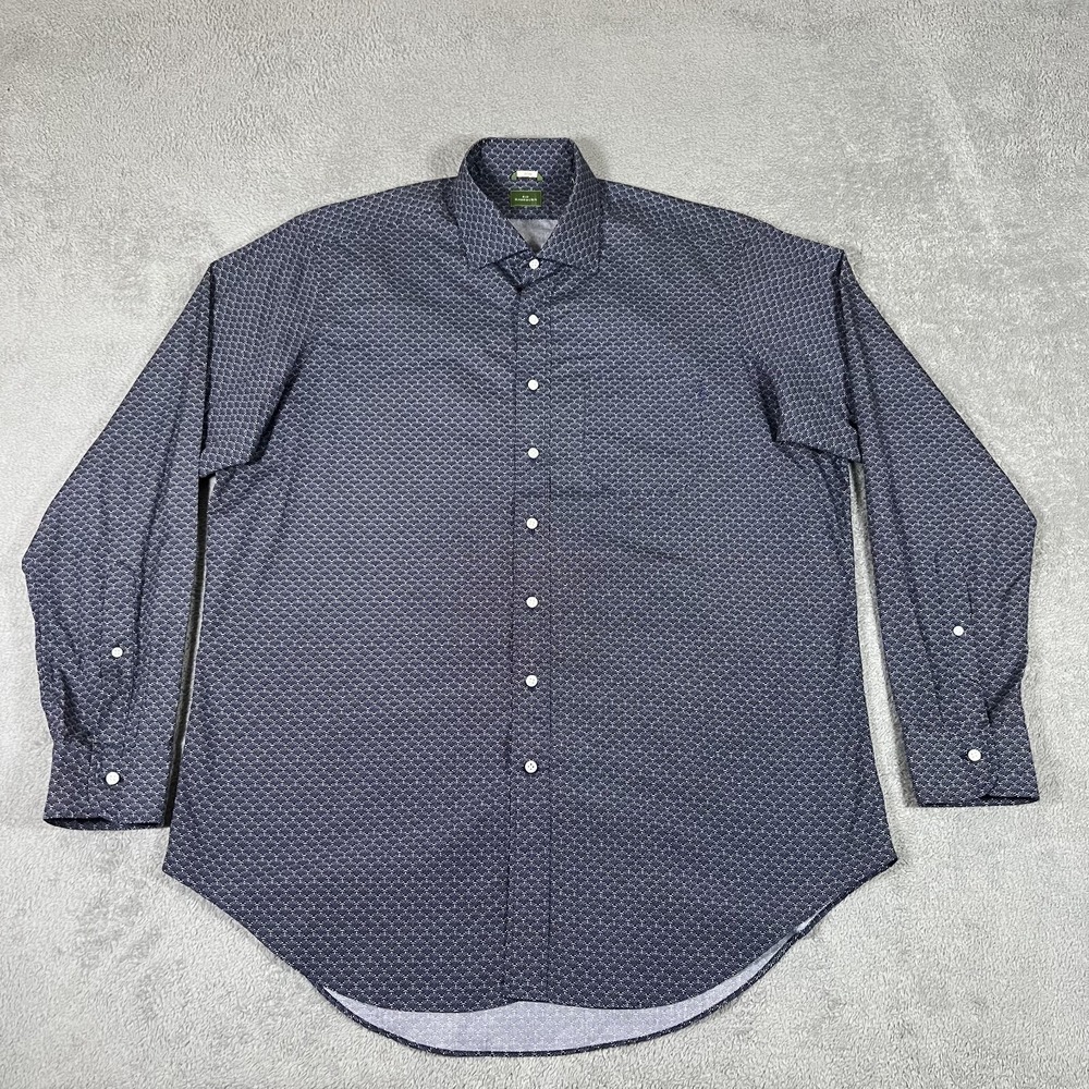 Sid Mashburn Shirt Men XL Blue Long Sleeve Button Up Dots Slim Dress Stretch